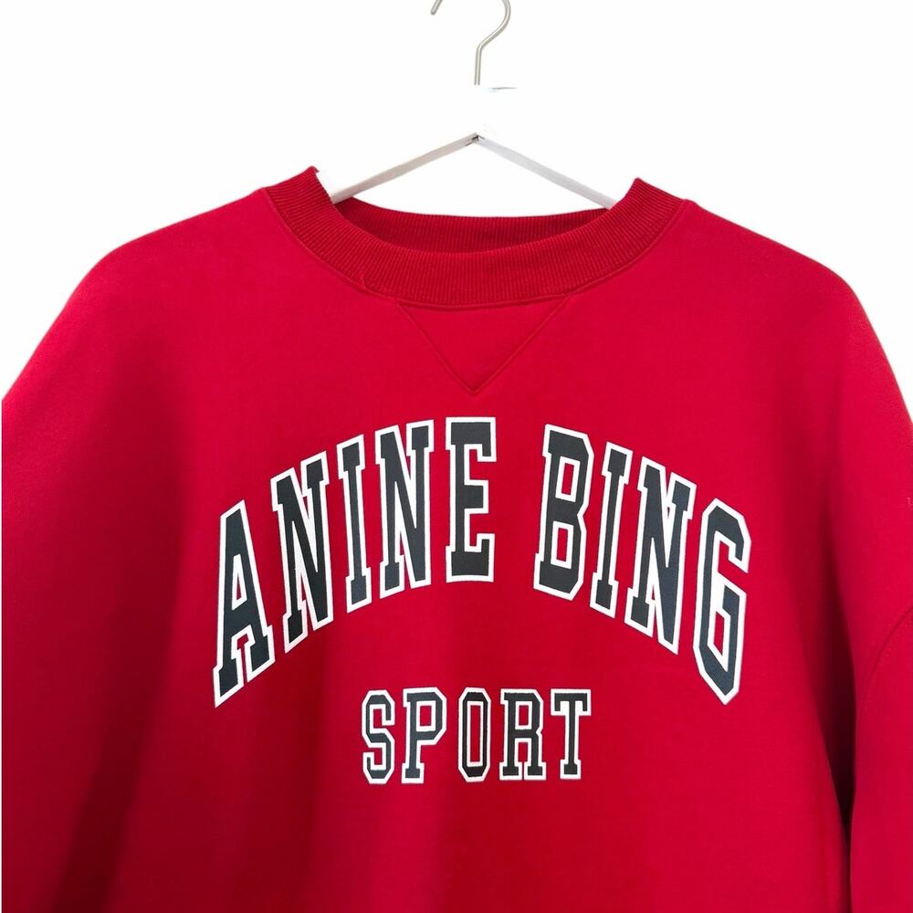 Anine Bing Sport Red Graphic Crewneck Sweatshirt Size Small 100% Cotton - Picture 2 of 11